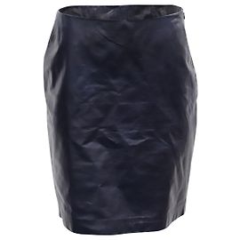 Theory Knee-Length Pencil Skirt in Navy Blue Leather