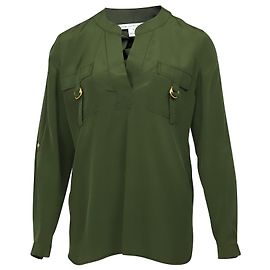 Diane Von Furstenberg Tunika-Bluse mit zwei Taschen aus grüner Seide