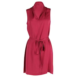 Vestido sin mangas con cinturón Theory en seda roja