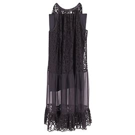 Temperley London Lily Abito in Pizzo con Scollo all'americana e Sottoveste in Seta Nera