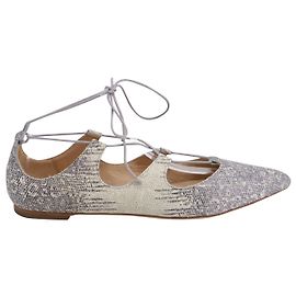 Loeffler Randall Ambra Snakeskin Embossed Flats en cuero beige