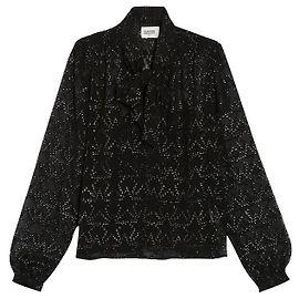Blusa Claudie Pierlot Nera con Motivo a Stelle e Fiocco