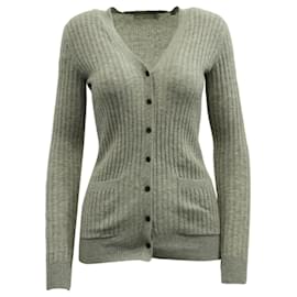 Vince Gerippte Strickjacke aus grauem Kaschmir