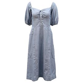 Vestido fruncido con mangas abullonadas de Sea New York en algodón azul claro