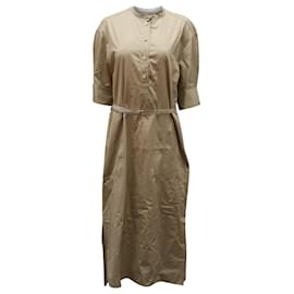 Joseph Barker Midi-Hemdkleid mit Nadelstreifen aus beiger Baumwolle