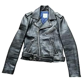 Each X Other Leder Bikerjacke Schwarz und Dunkelblau