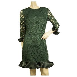 Elisabetta Franchi Abito da sera da cocktail mini lunghezza in pizzo floreale verde taglia 44