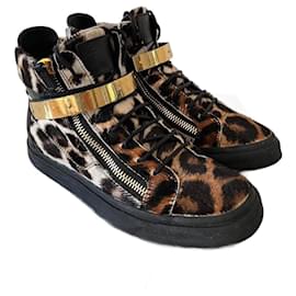 Giuseppe Zanotti Leopard High-Top Sneaker Pony Kalbsleder Braun