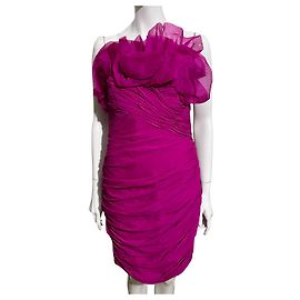 Marchesa Trägerloses Seidenkleid in Fuchsia