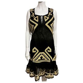 Diane Von Furstenberg DvF Arana Kleid aus schwarzem und goldenem Seidenchiffon