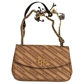 Borsa a mano Balenciaga BB Chain Beige in tela