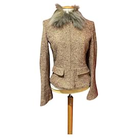 KOOKAÏ Jacke mit Kunstpelzkragen Braun Orange und Beige