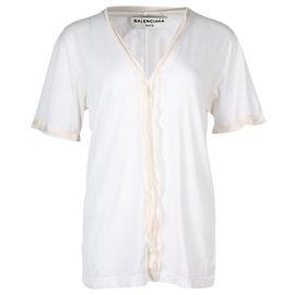 Balenciaga Top com franjas e decote em V em algodão branco