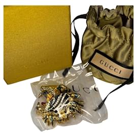 Gucci Rajah Head Brooch Gold Plated Crystals