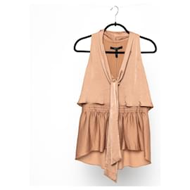 Bcbg Max Azria Celline Top senza maniche con peplo e collo annodato Nocciola