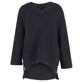 Adam Lippes Grobstrickpullover mit tiefem V-Ausschnitt aus schwarzem Kaschmir
