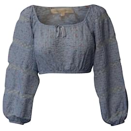 LoveShackFancy Top corto floral Albertina en algodón azul claro