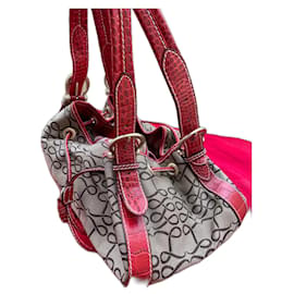 Borsa a mano rossa in tela monogrammata e finta pelle di coccodrillo - Autre Marque