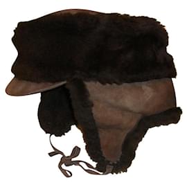 Cappello trapper in pelle e montone marrone taglia M - Autre Marque