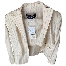 Traje de Falda Louis Féraud Crema con Rayas Negras
