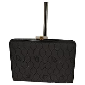Christian Dior Monogramm Clutch Tasche Dunkelgrau Stoff