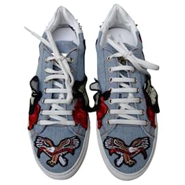 Philipp Plein Sneakers Denim Blue Red Spikes Size 39