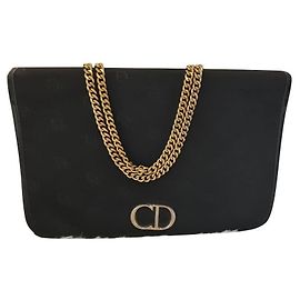 Borsa a tracolla Christian Dior con Catena Pelle Blu Navy e Tela Logo