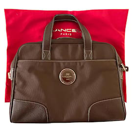 Lancel Briefcase Brown Leather and Cloth