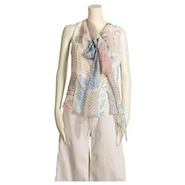 Chloé Blusa de seda sin mangas blanca con estampado S