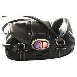Borsa a tracolla Christian Dior in pelle liscia nera con emblema CD