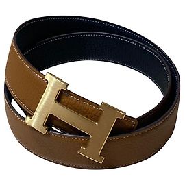 Hermès REVERSIBILE Cintura con fibbia in pelle "H" in oro 18K