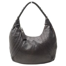 FENDI ZUCCA GM HANDBAG 8BR518 42CM BROWN GRAINED LEATHER HOBO HAND BAG