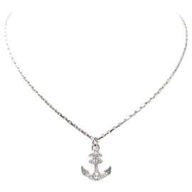 NUOVA RARA COLLANA ANCORA CHANEL STRASS LOGO CC COLLANA CON STRASS IN METALLO ARGENTO - Chanel