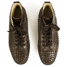 Christian Louboutin Brown Leather Mens Louis Allover Spikes High Top Sneaker 42,5
