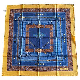 Autre Marque Foulard in seta AC Canova Leathers & Jeans blu e oro Nuovo