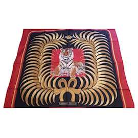 Foulard in seta Hermès TIGRE ROYAL rosso nero e oro