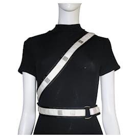 Ceinture Chanel en toile blanche et noire avec logo CC