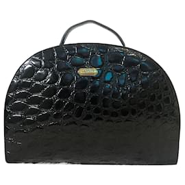 Lanvin Black Patent Leather Crocodile Style Handbag