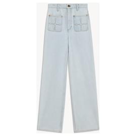 Jeans Sandro Wide Leg Azules de Algodón con Bolsillos Bordados