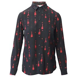 Camicetta ricamata chitarra Saint Laurent in viscosa nera