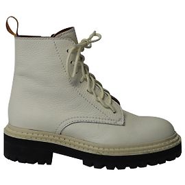 Proenza Schouler Lug Sole Combat Boots in White Calfskin Leather