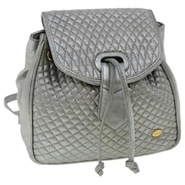 BALLY Matelasse Rucksack Leder Silber Auth am3396