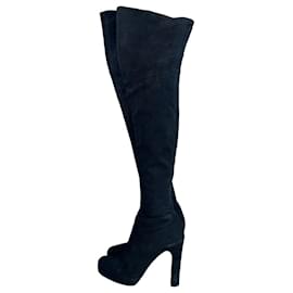 Miu Miu Overknee Stiefel aus schwarzem Wildleder