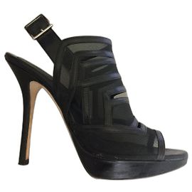 Sapatos de salto aberto Christian Dior preto couro