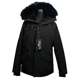 Autre Marque Ontario Men Mantel Schwarz mit Echtpelzkapuze