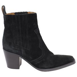 Botines Estilo Western Ganni en Ante Negro