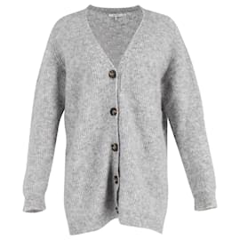 Ganni Langarm-Strickjacke aus grauem Mohair