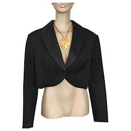 Yves Saint Laurent Veste Boléro en Laine Noire Col Châle Satin