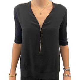 The Kooples Top de seda y viscosa negro manga 3/4
