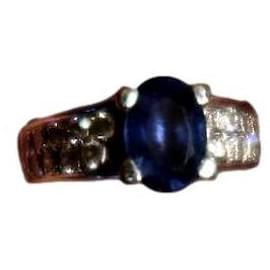 Autre Marque Ring aus Weißgold mit ovalem blauem Saphir und Diamanten Größe 55